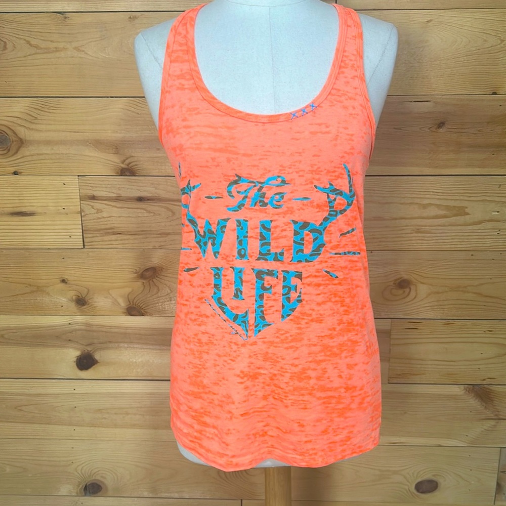 LAST CALL NWT Bohemian Cowgirl wild life camo burnoutracer back tank top MED NFR